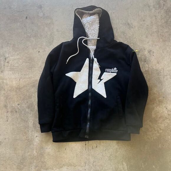 RampBlur Y2k sherpa lined Star goth fairy zip up hoodie womens size M - Picture 1 of 1